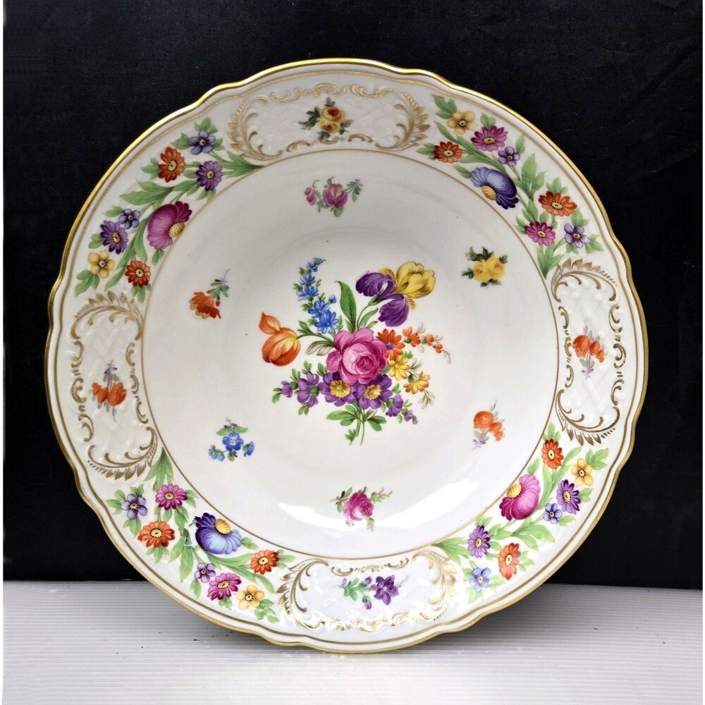 Vintage Schumann Bavaria Empress Dresden Flowers Serving Bowl 9” US Zone